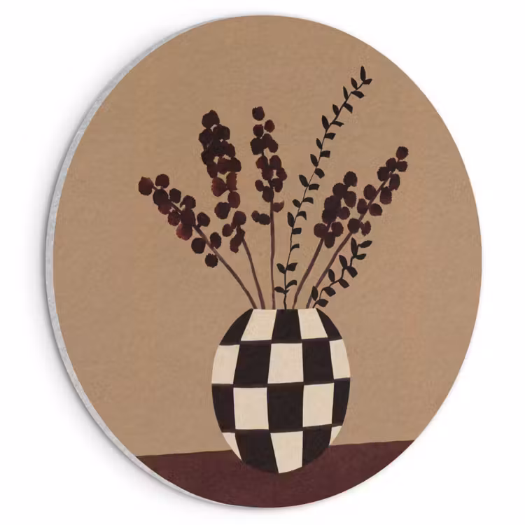 Akoestisch schilderij rond - Minimalistisch - Vaas - Bloemen - Bruin — 1