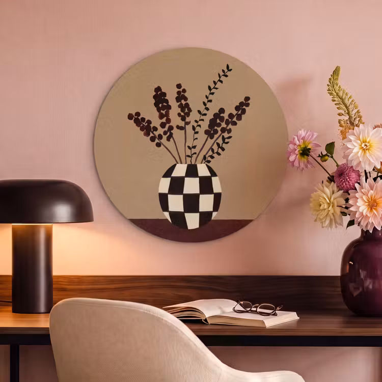 Akoestisch schilderij rond - Minimalistisch - Vaas - Bloemen - Bruin — 2
