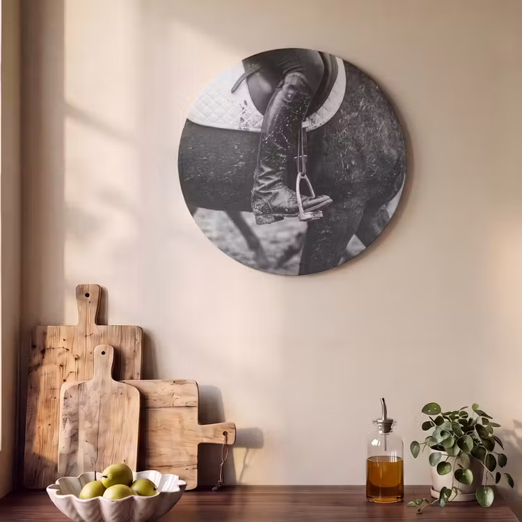 Akoestisch schilderij rond - Paard - Sport - Zwart - Wit — 4