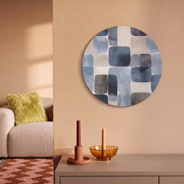 Akoestisch schilderij rond - Patroon - Blauw - Vierkanten — 3