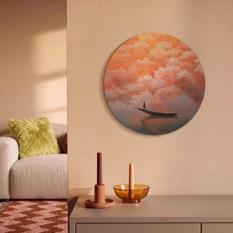 Akoestisch schilderij rond - Zee - Boot - Wolken - Oranje — 3