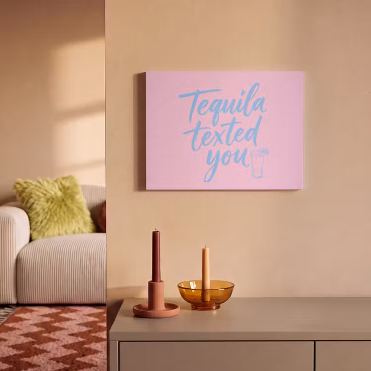 Akoestisch schilderij - Tequila texted you - Roze - Blauw — 2
