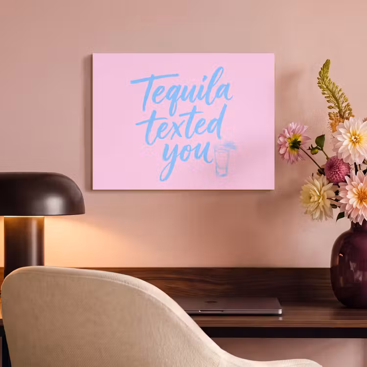Akoestisch schilderij - Tequila texted you - Roze - Blauw — 4