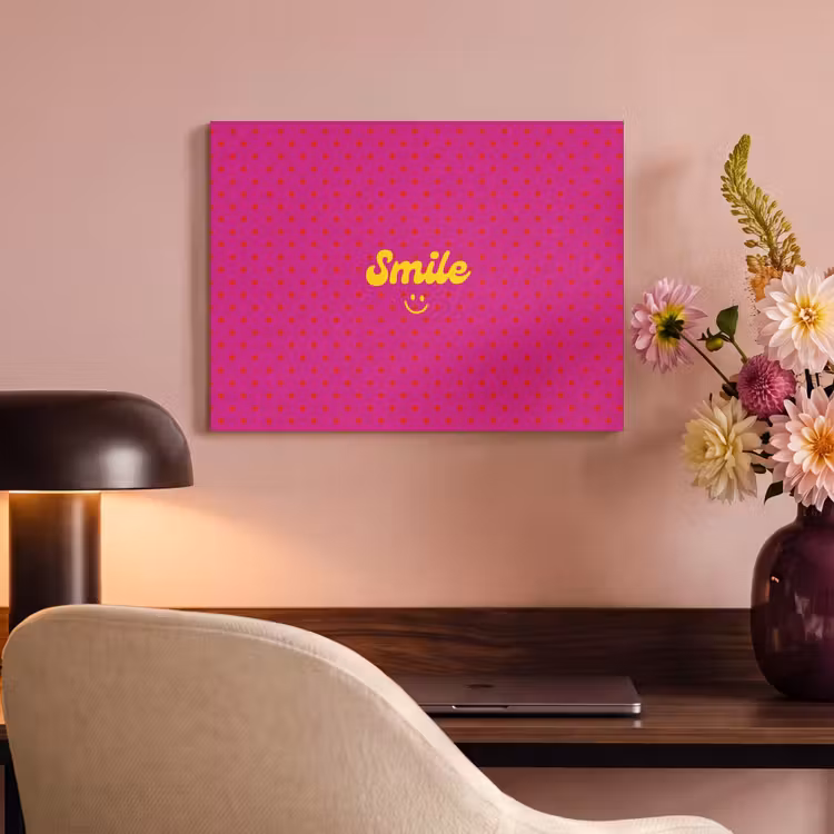 Akoestisch schilderij - Smile - Stippen - Geel - Smiley - Roze — 4