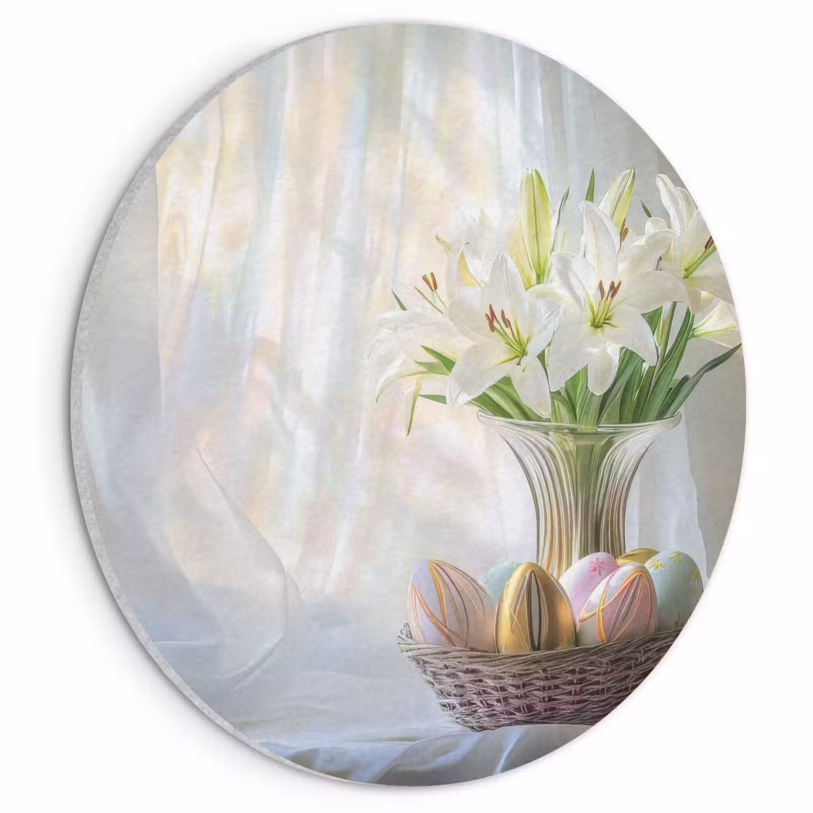 Akoestisch schilderij rond - Vaas - Eieren - Bloemen — 1