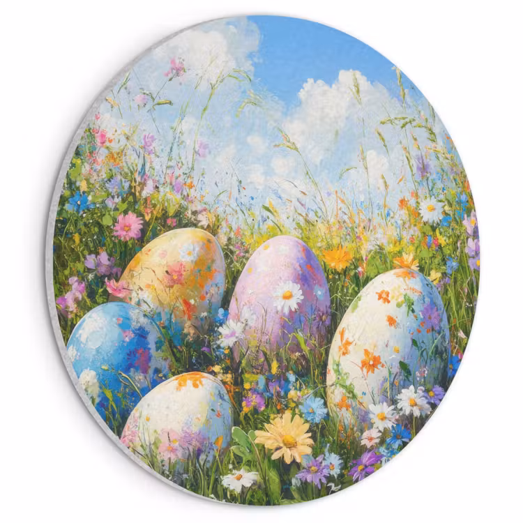 Akoestisch schilderij rond - Grasveld - Eieren - Bloemen — 1