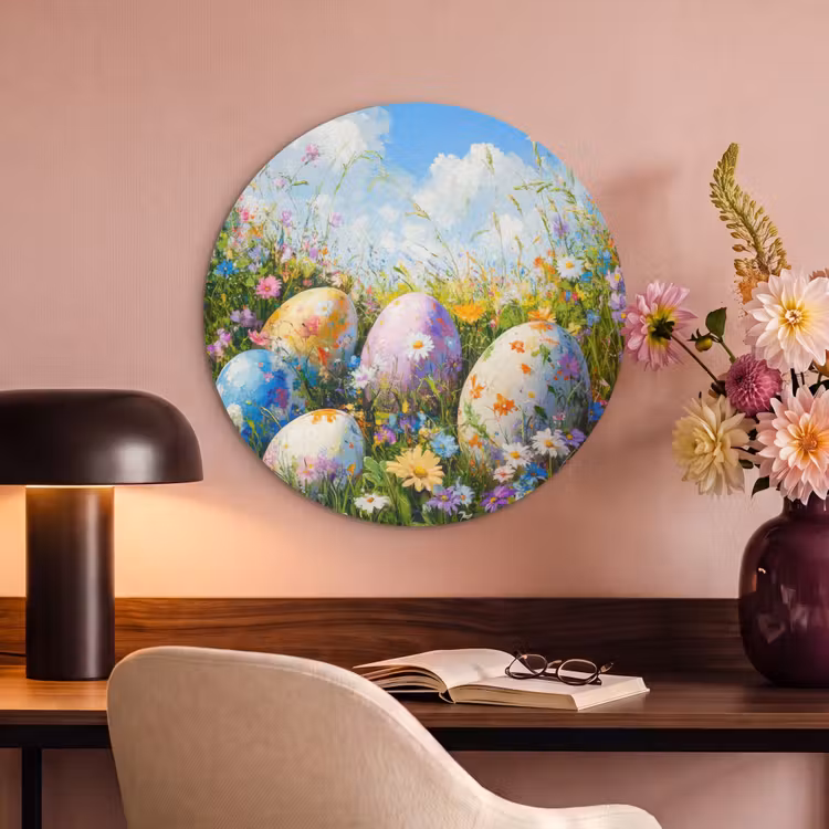 Akoestisch schilderij rond - Grasveld - Eieren - Bloemen — 2
