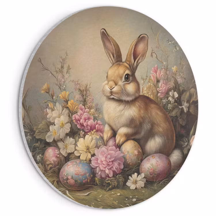 Akoestisch schilderij rond - Haas - Stilleven - Bloemen — 1