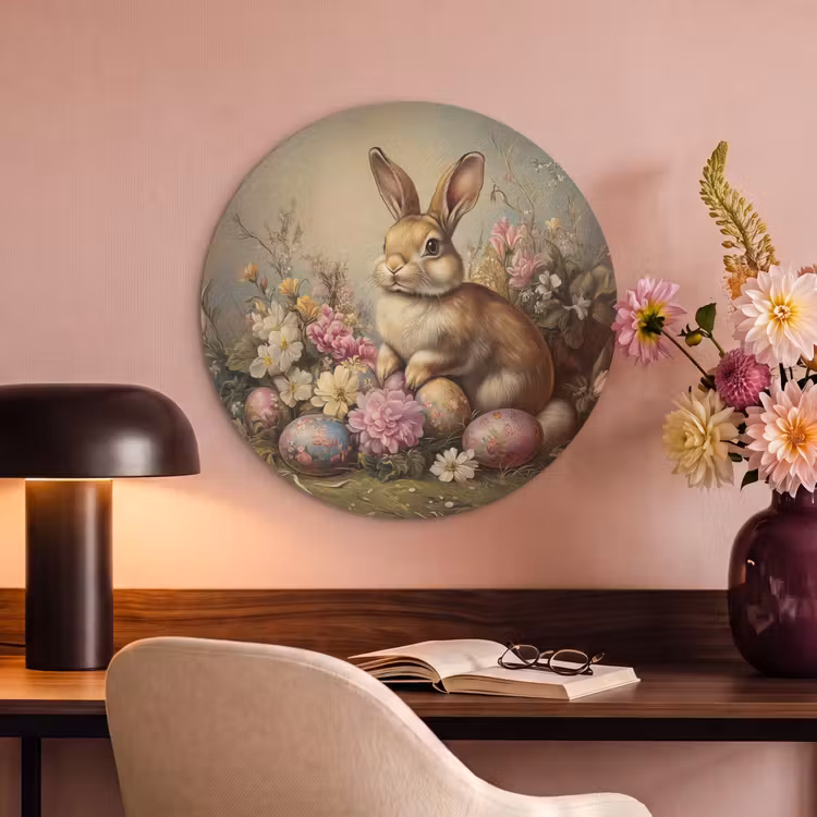 Akoestisch schilderij rond - Haas - Stilleven - Bloemen — 2