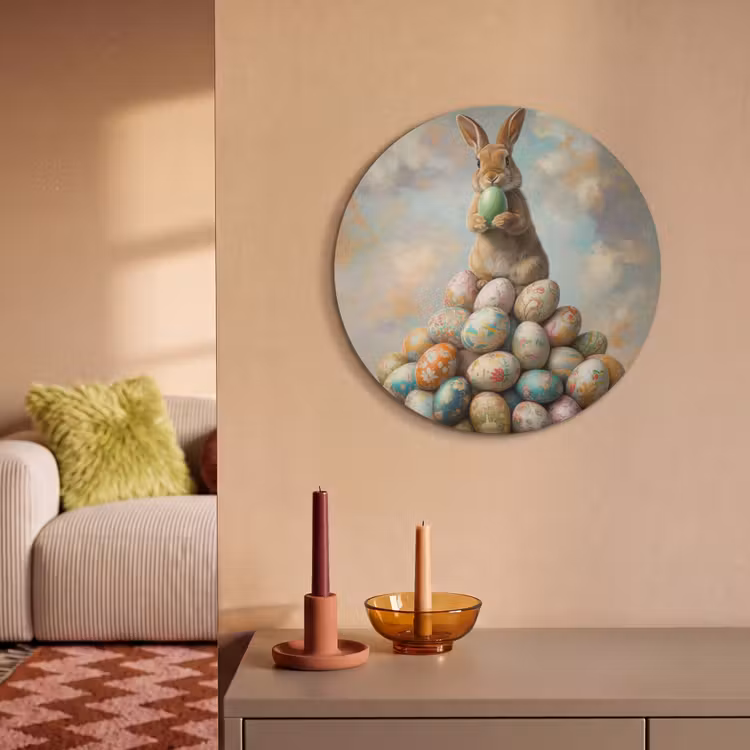 Akoestisch schilderij rond - Konijn - Eieren - Kleurrijk — 3