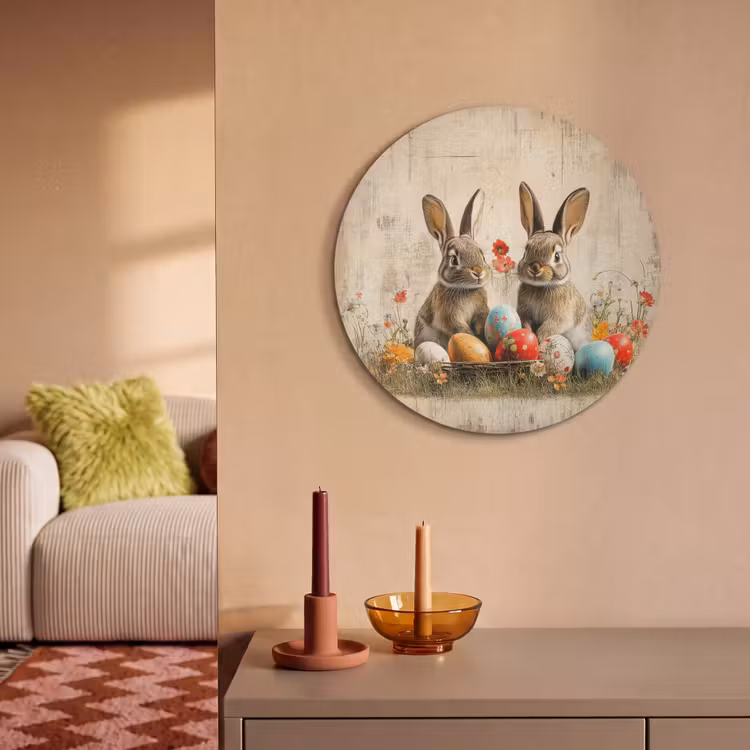Akoestisch schilderij rond - Konijnen - Bloemen - Eieren — 3