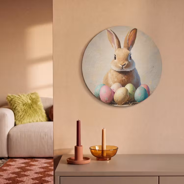 Akoestisch schilderij rond - Paashaas - Pastel - Eieren — 3