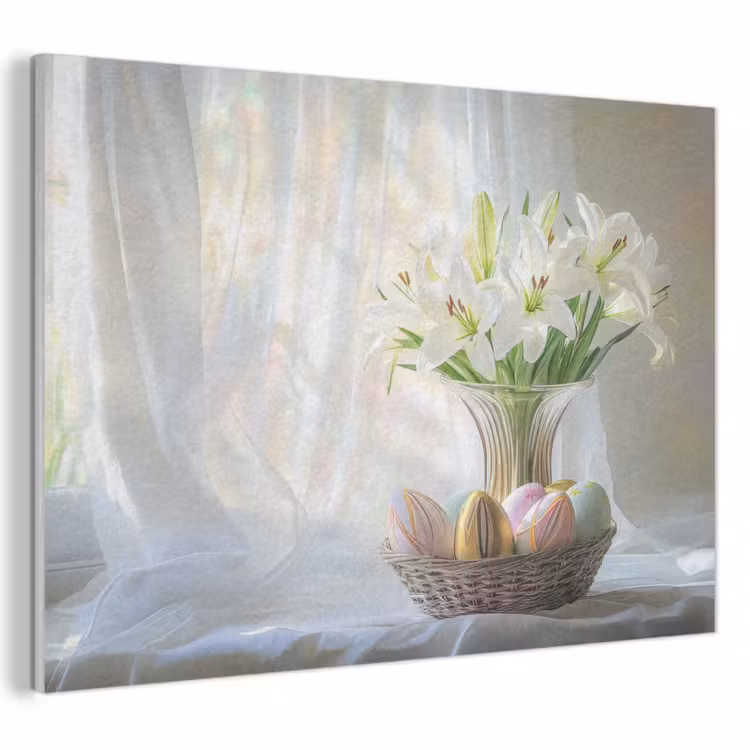 Akoestisch schilderij - Vaas - Eieren - Bloemen — 1