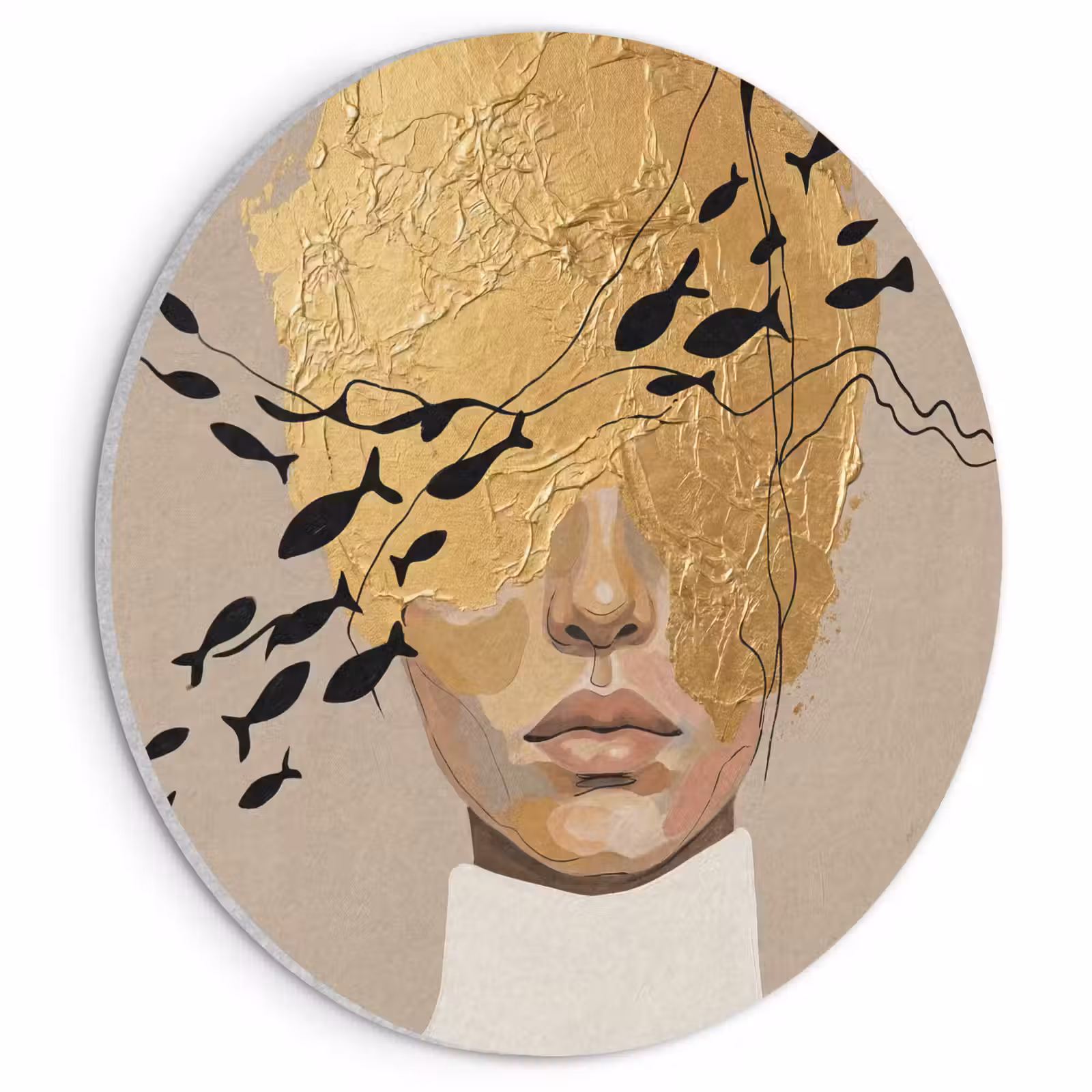 Akoestisch schilderij rond - Modern - Vrouw - Goud — 1