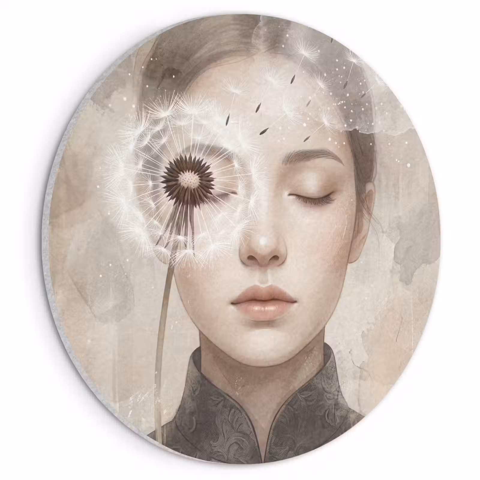Akoestisch schilderij rond - Vrouw - Sereen - Grijs — 1