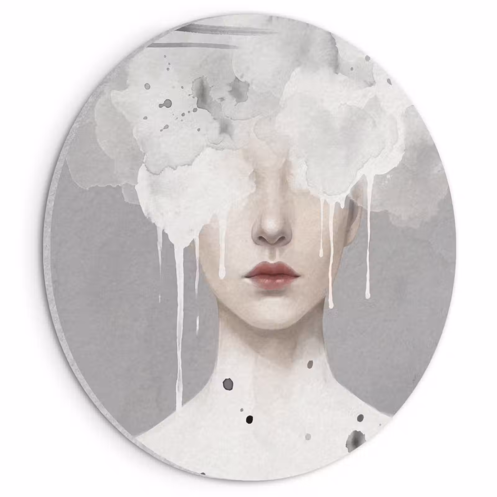 Akoestisch schilderij rond - Vrouw - Wolk - Grijs — 1