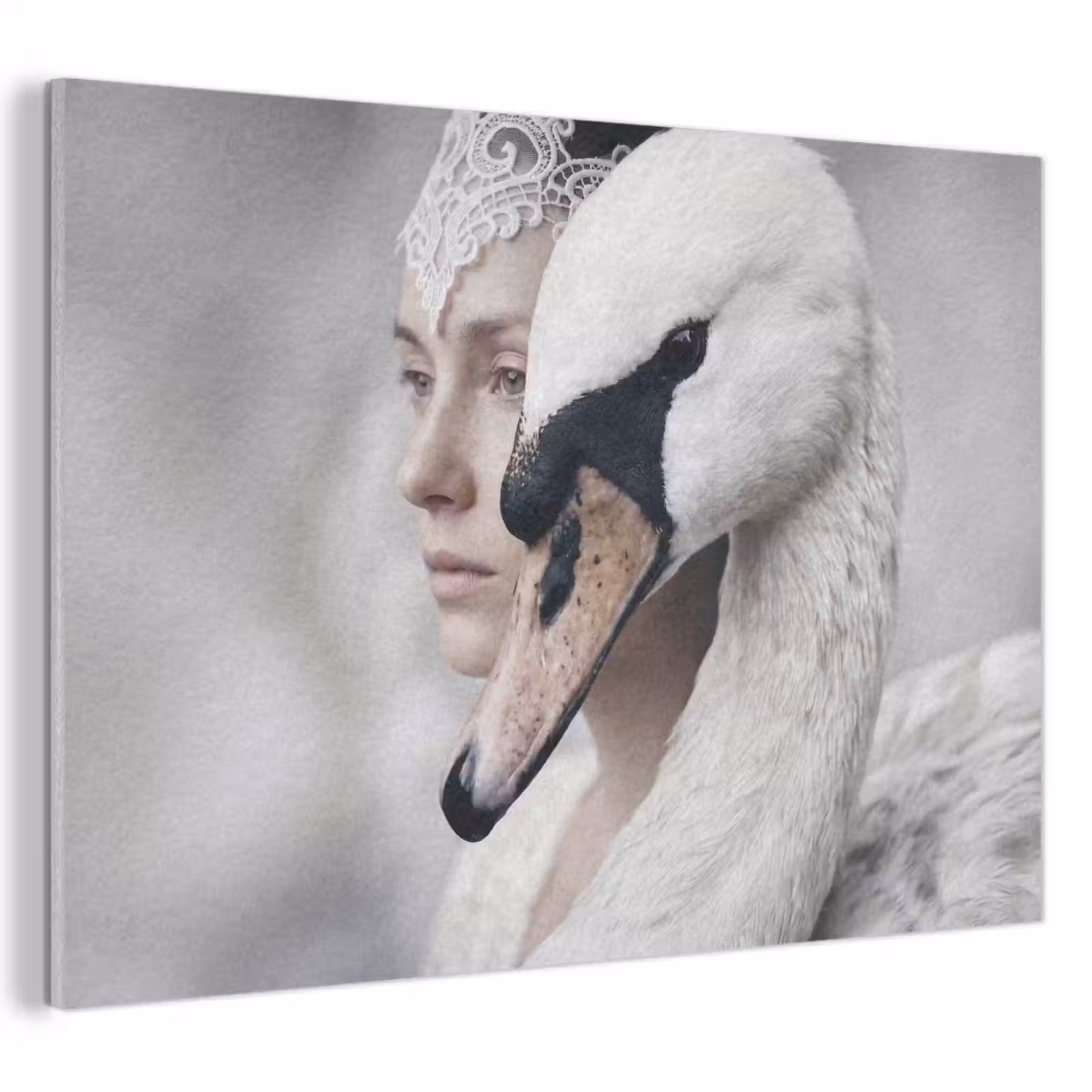 Akoestisch schilderij - Vrouw - Zwaan - Wit — 1