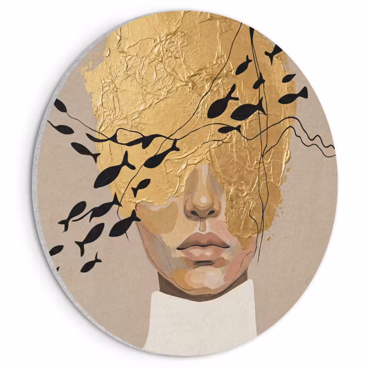 Akoestisch schilderij rond - Modern - Vrouw - Goud — 1