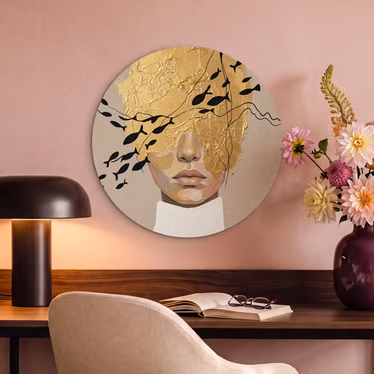 Akoestisch schilderij rond - Modern - Vrouw - Goud — 2