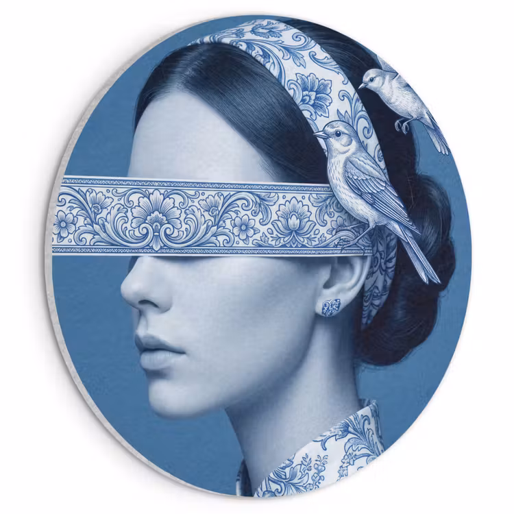 Akoestisch schilderij rond - Portret - Klassiek - Wit - Blauw — 1