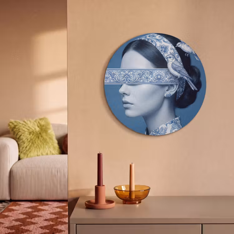 Akoestisch schilderij rond - Portret - Klassiek - Wit - Blauw — 3