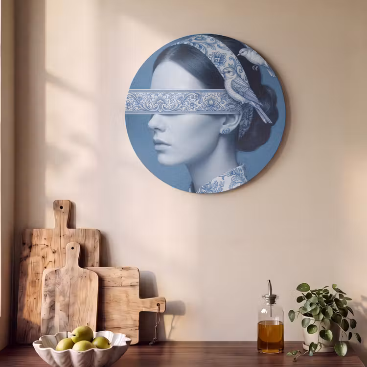 Akoestisch schilderij rond - Portret - Klassiek - Wit - Blauw — 4