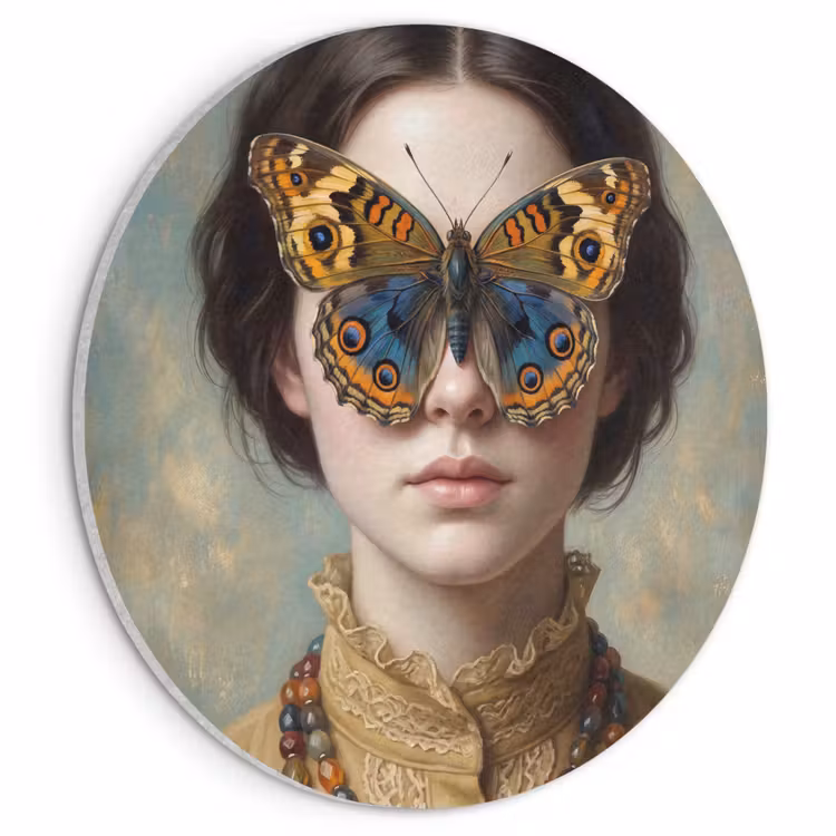 Akoestisch schilderij rond - Portret - Vlinder - Kleurrijk — 1