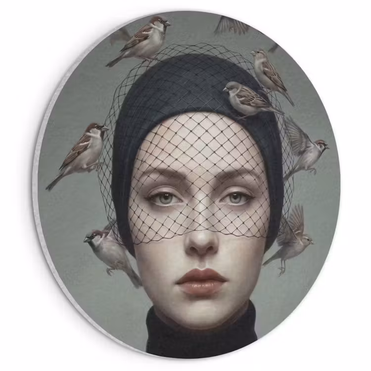 Akoestisch schilderij rond - Portret - Vogels - Zwart — 1