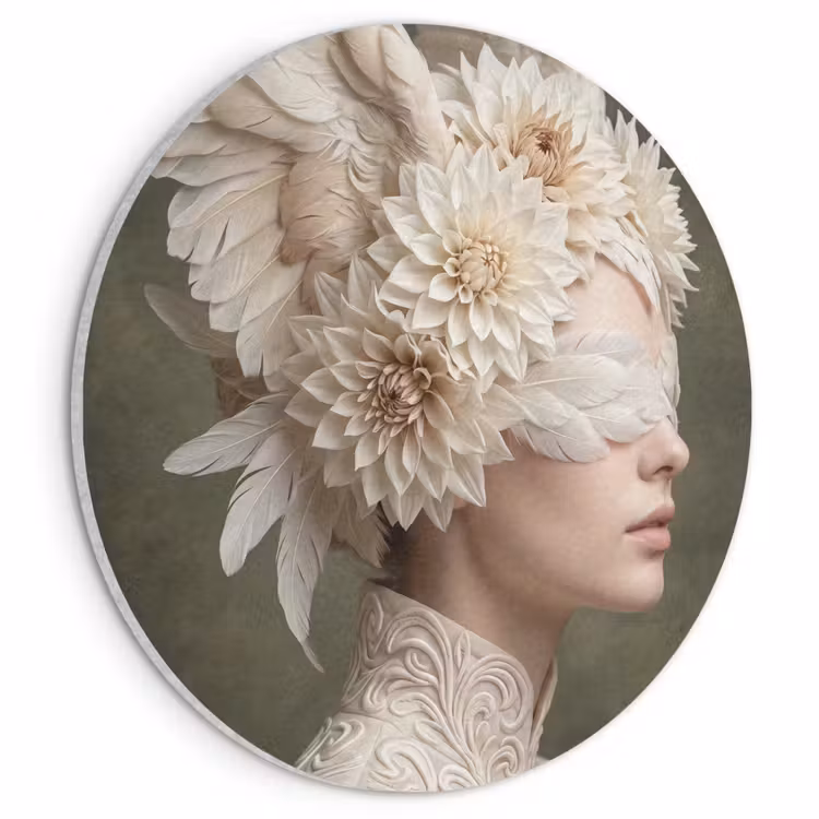 Akoestisch schilderij rond - Vleugels - Vrouw - Wit — 1