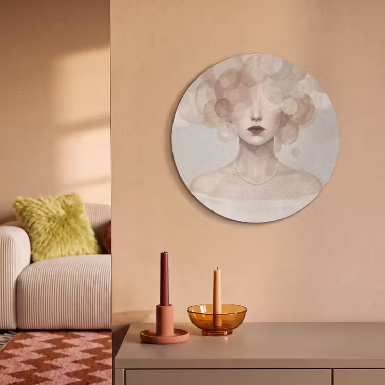 Akoestisch schilderij rond - Vrouw - Cirkels - Beige — 3
