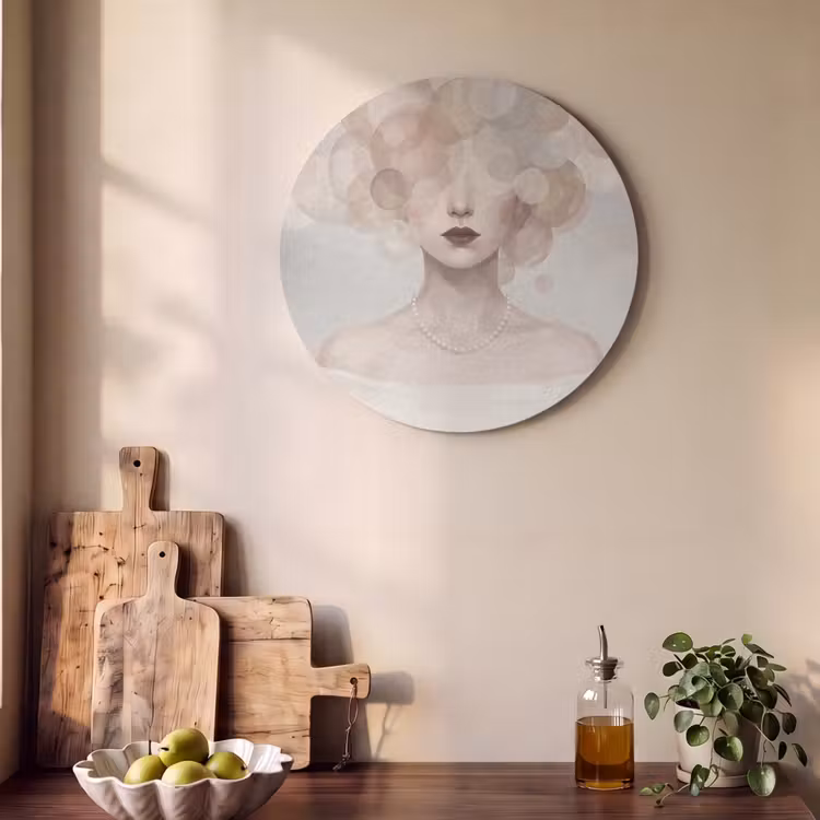 Akoestisch schilderij rond - Vrouw - Cirkels - Beige — 4