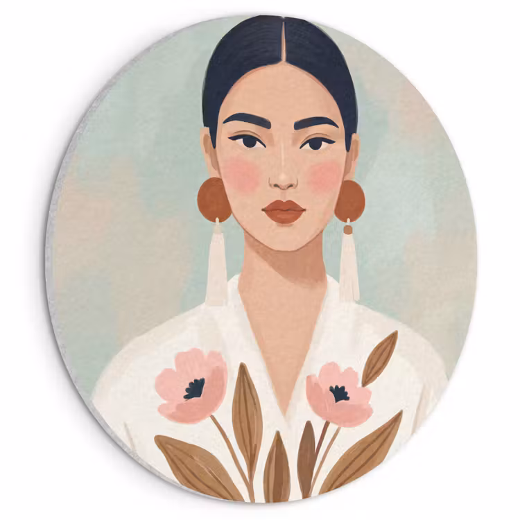 Akoestisch schilderij rond - Vrouw - Kimono - Pastel — 1