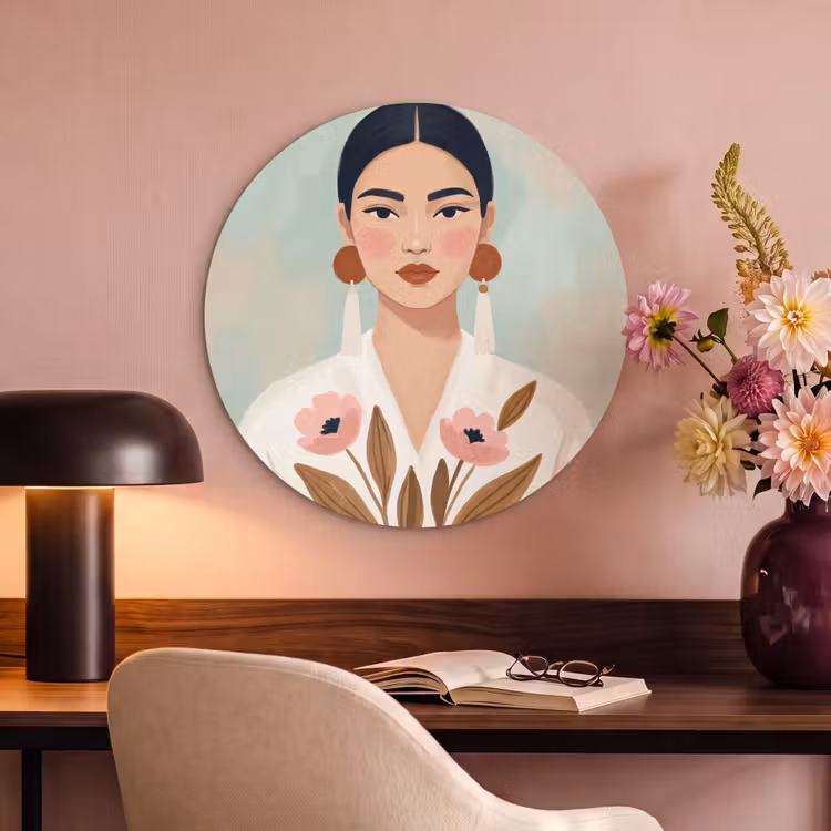 Akoestisch schilderij rond - Vrouw - Kimono - Pastel — 2
