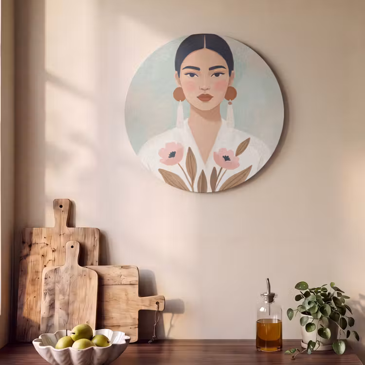 Akoestisch schilderij rond - Vrouw - Kimono - Pastel — 4