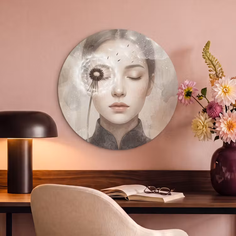 Akoestisch schilderij rond - Vrouw - Sereen - Grijs — 2