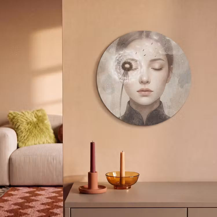 Akoestisch schilderij rond - Vrouw - Sereen - Grijs — 3
