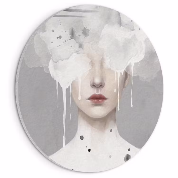 Akoestisch schilderij rond - Vrouw - Wolk - Grijs — 1