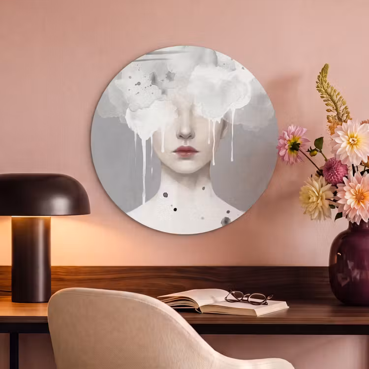 Akoestisch schilderij rond - Vrouw - Wolk - Grijs — 2