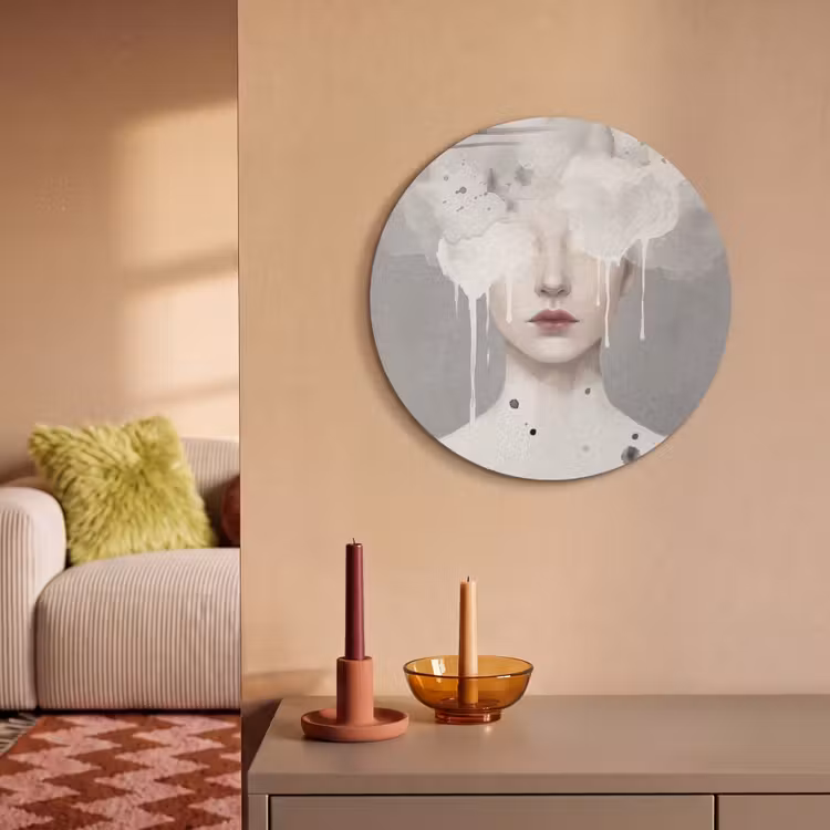 Akoestisch schilderij rond - Vrouw - Wolk - Grijs — 3