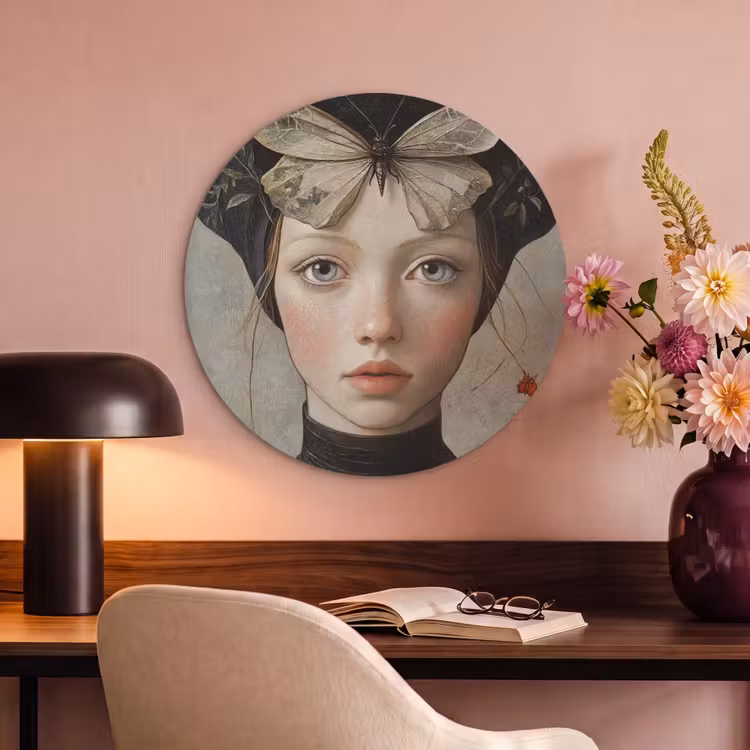 Akoestisch schilderij rond - Woman - Butterfly - Art - Classic - Muted — 2