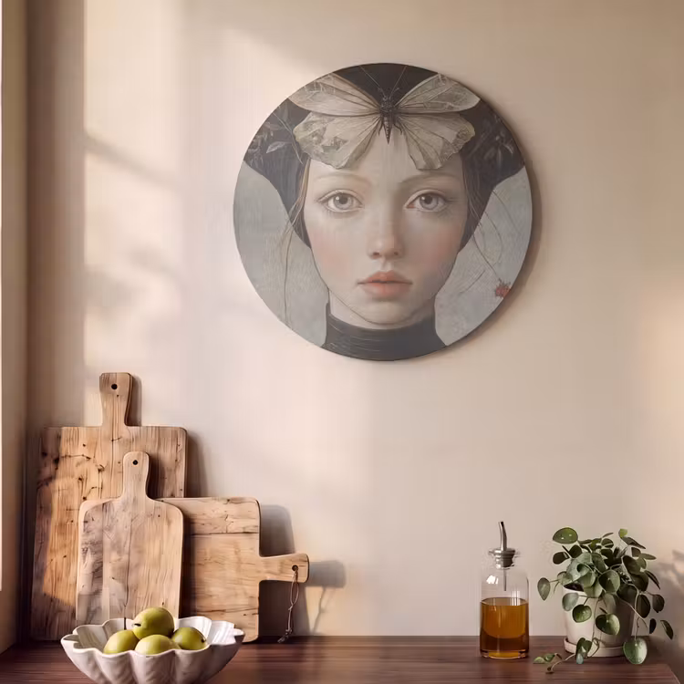 Akoestisch schilderij rond - Woman - Butterfly - Art - Classic - Muted — 4