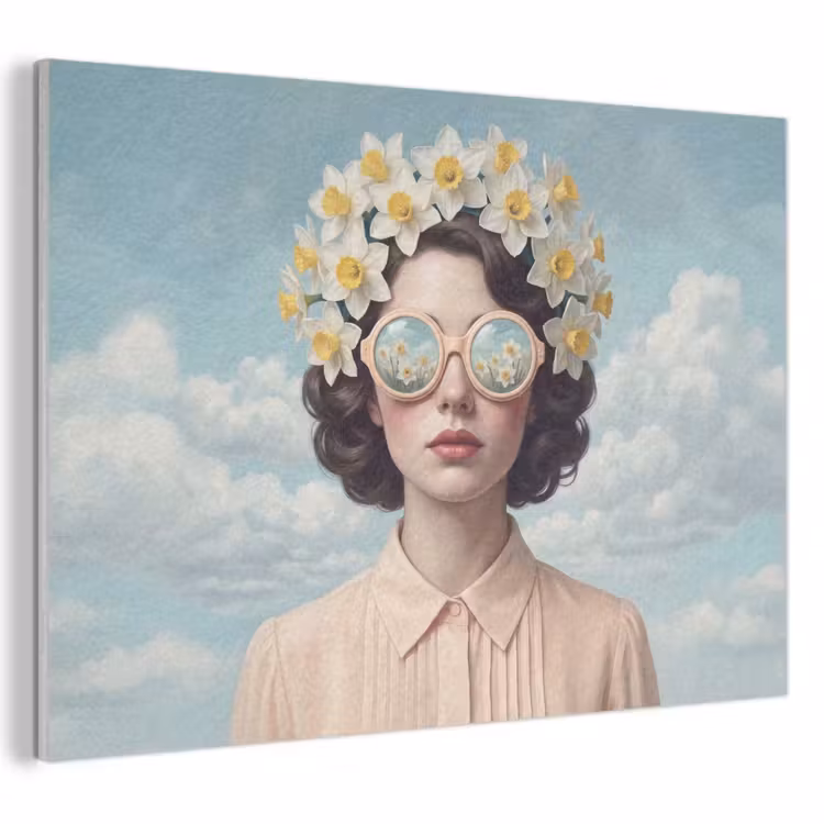 Akoestisch schilderij - Vrouw - Narcissen - Geel — 1