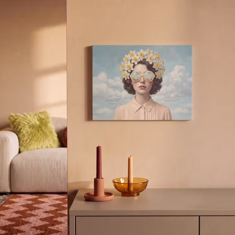 Akoestisch schilderij - Vrouw - Narcissen - Geel — 2