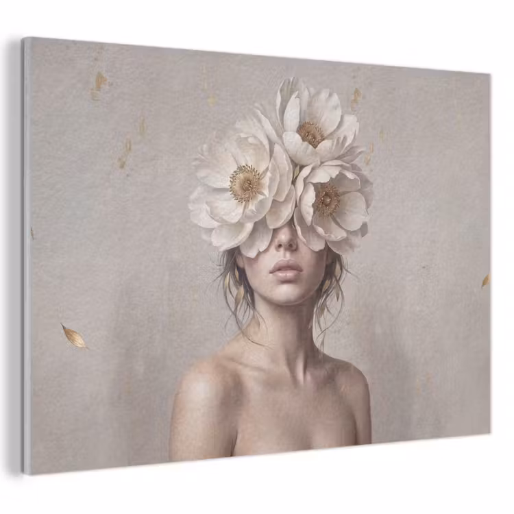Akoestisch schilderij - Vrouw - Pioenroos - Wit — 1