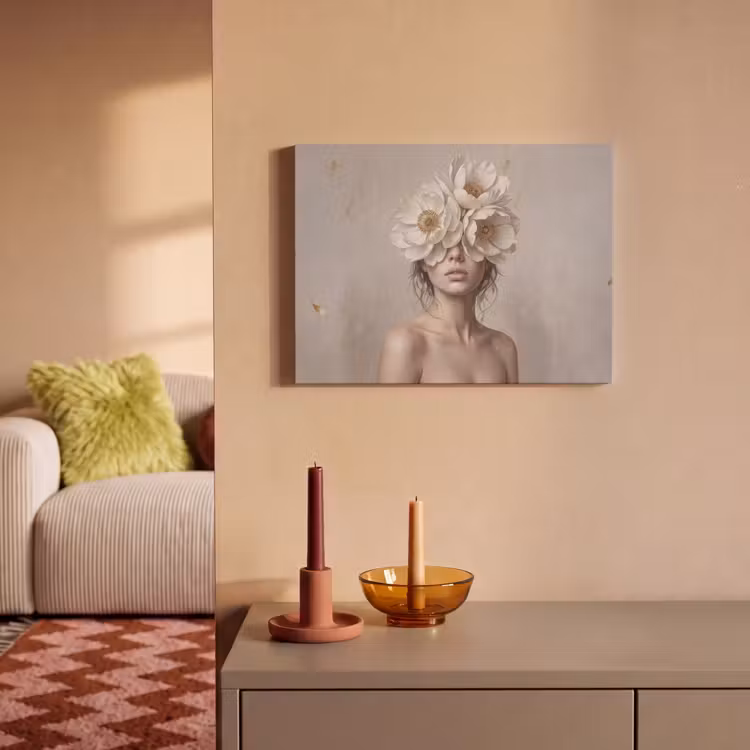Akoestisch schilderij - Vrouw - Pioenroos - Wit — 2