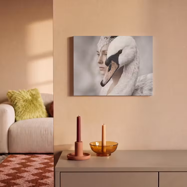 Akoestisch schilderij - Vrouw - Zwaan - Wit — 2