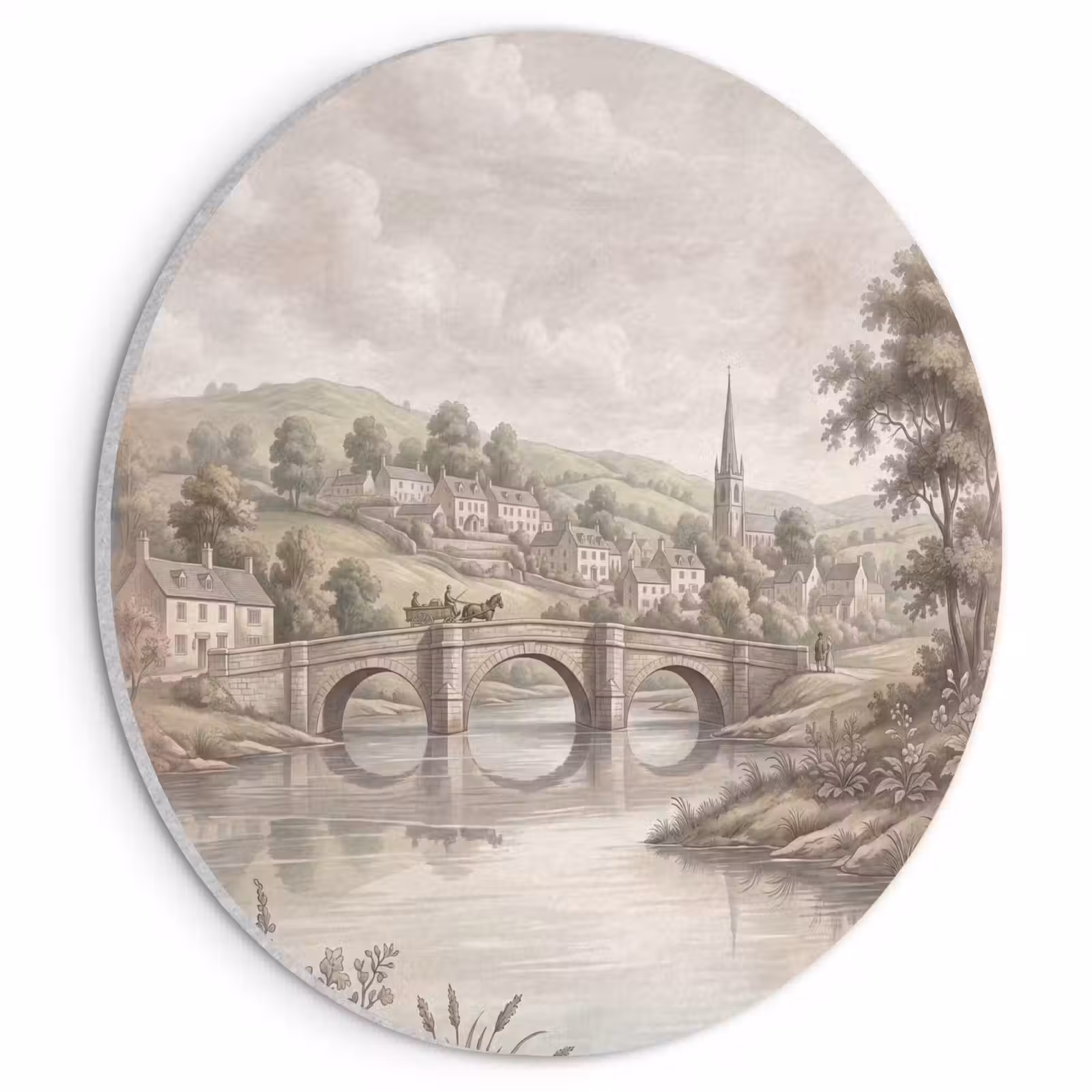 Akoestisch schilderij rond - Dorp - Brug - Uitzicht - Groen — 1