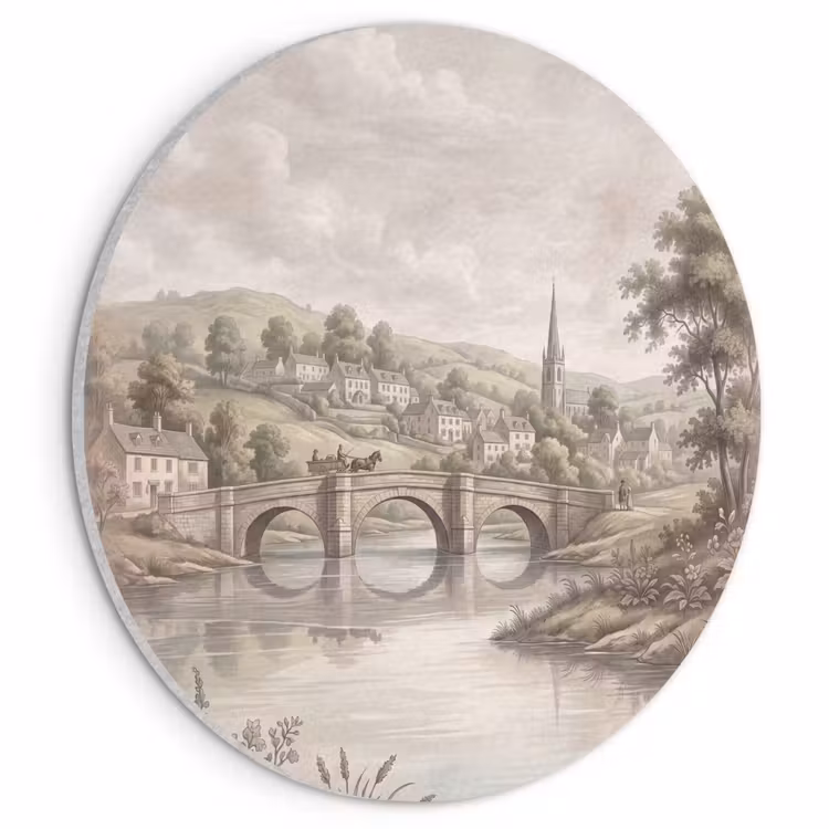 Akoestisch schilderij rond - Dorp - Brug - Uitzicht - Groen — 1
