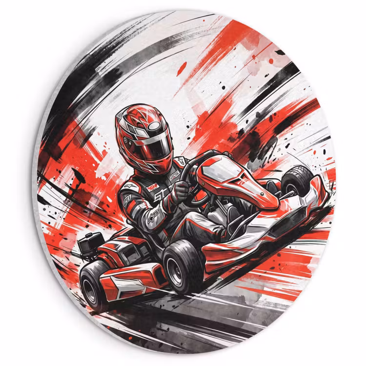 Akoestisch schilderij rond - Kart - Coureur - Snelheid - Rood — 1