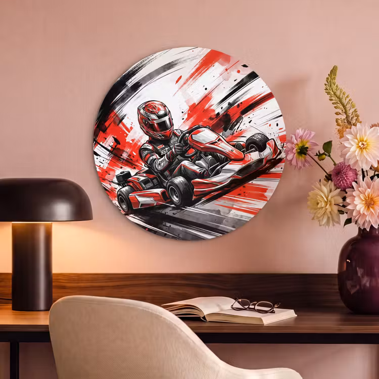 Akoestisch schilderij rond - Kart - Coureur - Snelheid - Rood — 2